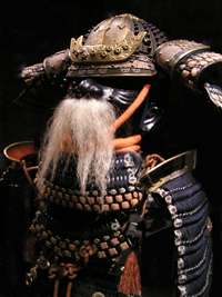Japansk rustning, bilden tagen vid Samuraj-utställningen i Malmö